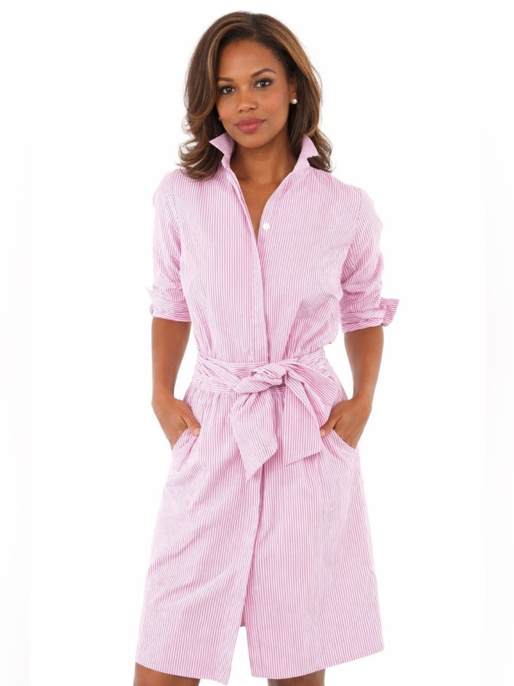 Preppy Gretchen Scott Designs NWOT pink and White Striped Shirt Dress small